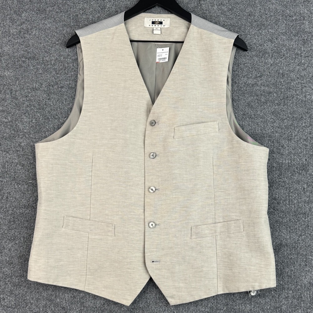 Joseph Abboud Linen Vest Mens XL Gray Five Button Suit Separate Pockets NWT